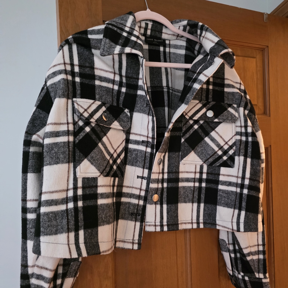Lane Bryant Black and White Plaid Utility Jacket
